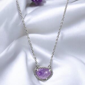 Adornia Fine Sterling Silver Amethyst Halo Pendant Necklace 16+2”